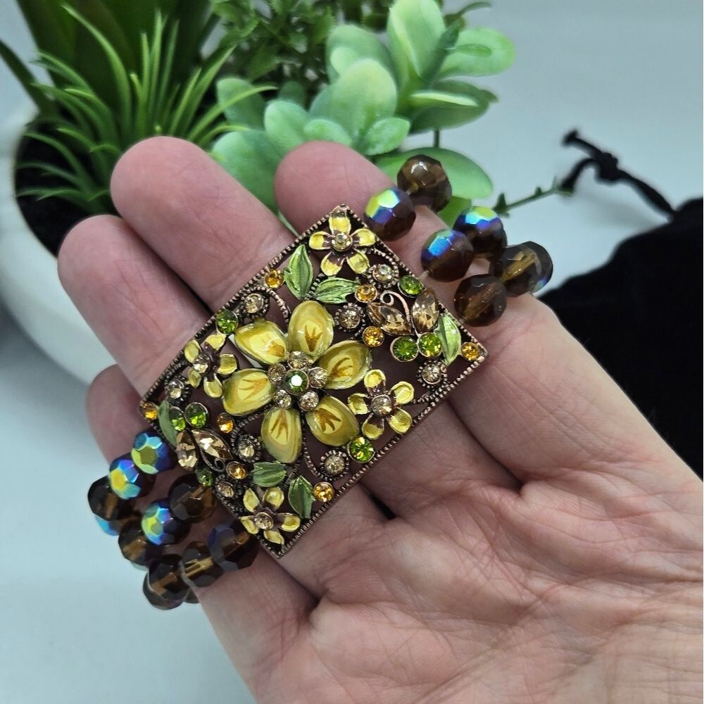Joan Rivers Enamel Crystal stretch Bracelet 3 Strand - Picture 8 of 9